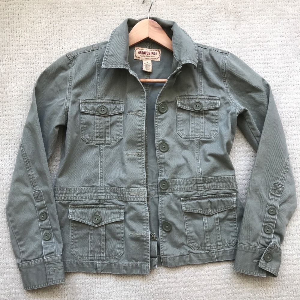Aeropostale Jean Jacket Gray Military Green Small